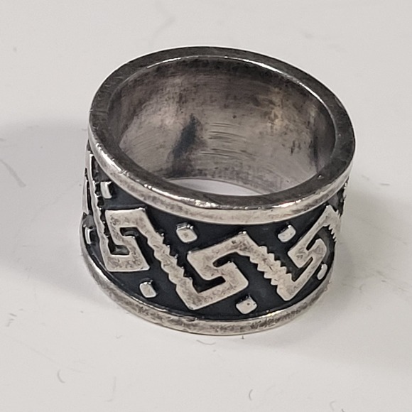 Unbranded Jewelry - Vintage Mexico 925 Sterling‎ Silver Wide Band Ring Greek Key Size 6.5 - 10.2g